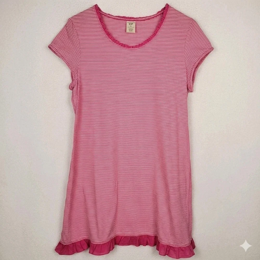 Sonoma Life + Style Womens XL Pink White Striped‎ Ruffle Hem Nightgown Sleepwear